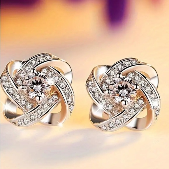 Zirconia Stud Knot Earrings - Picture 3 of 11